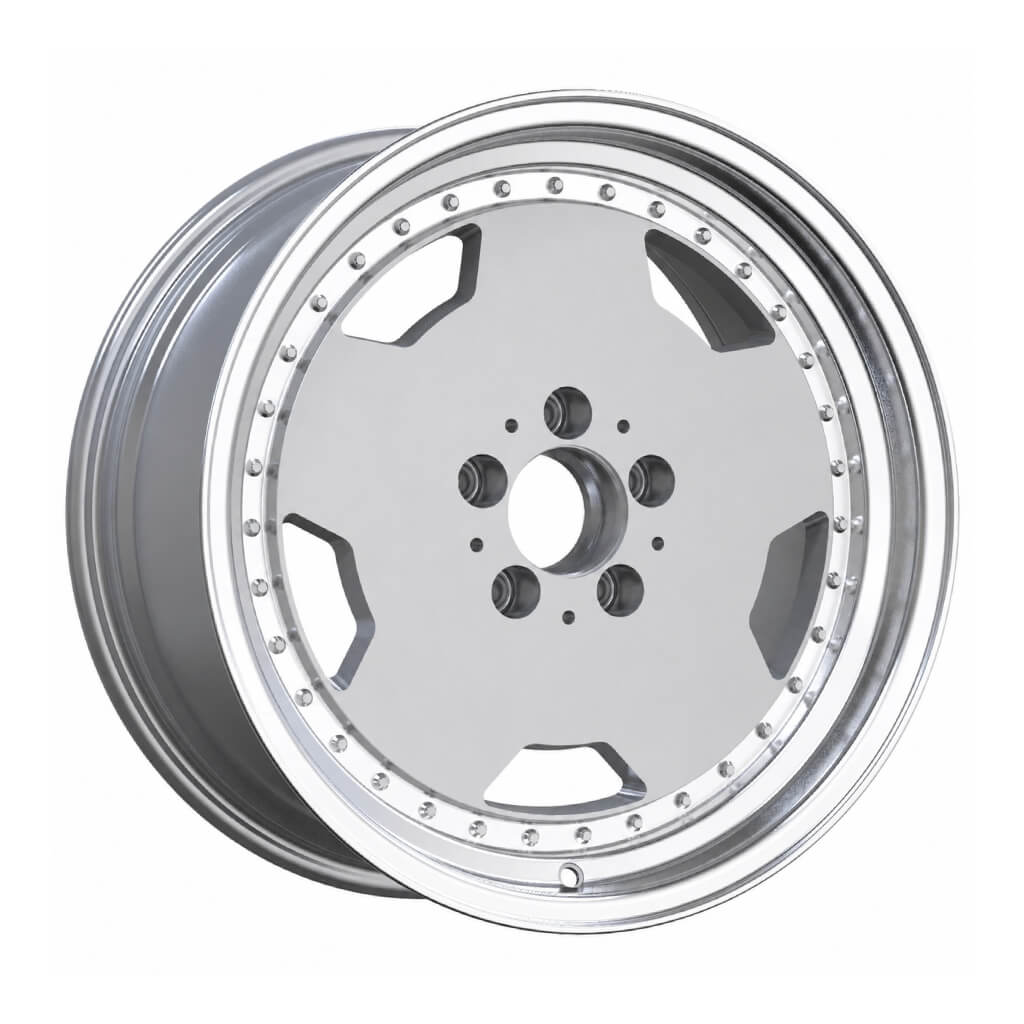 MB24 17x9.5 5x112 +25 66.6 Silver Machined Lip + Chrome Rivets