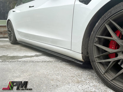 AT Style Carbon Fiber Side Skirt Add-on Lips Fits For 2017-2023 Tesla Model 3 Only