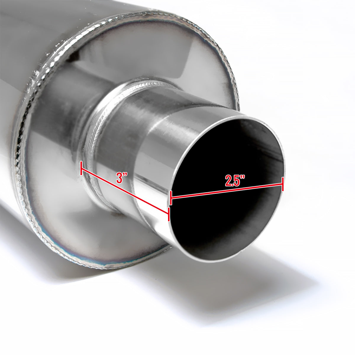 Universal 2.5" Inlet/4" Outlet Stainless Steel Muffler w/ Fireball Style Tip