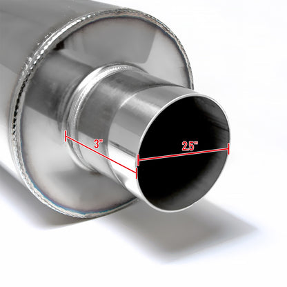 Universal 2.5" Inlet/4" Outlet Stainless Steel Muffler w/ Fireball Style Tip