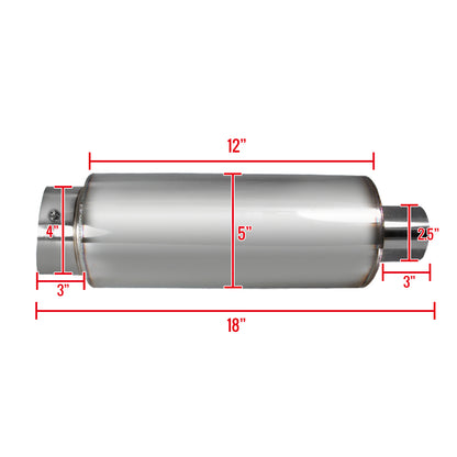 Universal 2.5" Inlet/4" Outlet Stainless Steel Muffler w/ Fireball Style Tip