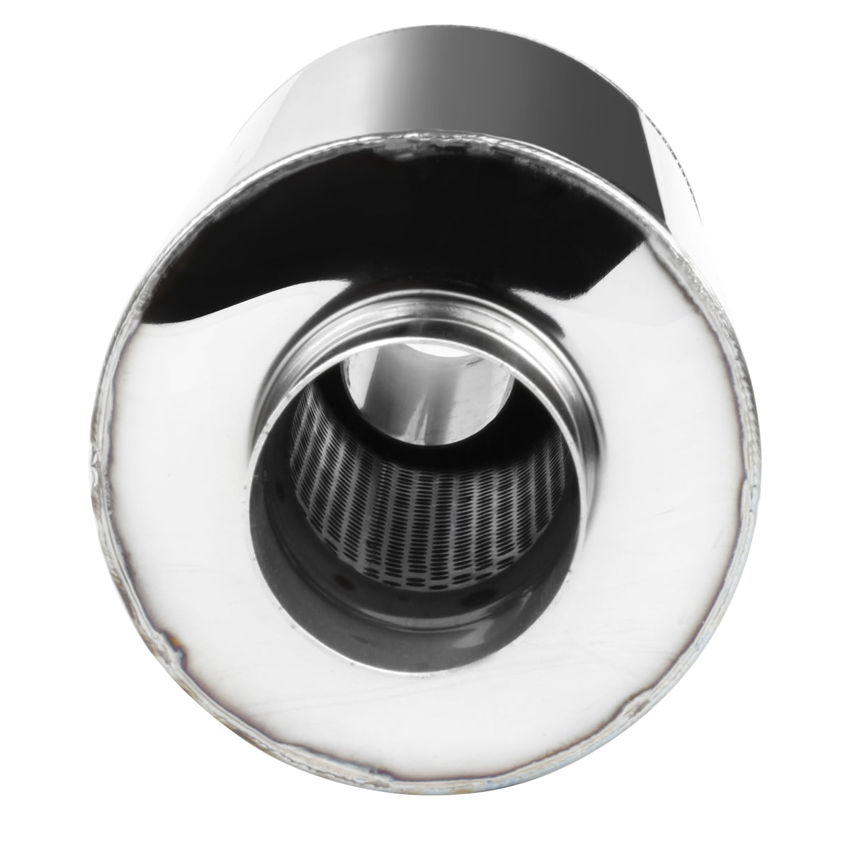 Universal 2.5" Inlet/4" Outlet Stainless Steel Muffler w/ Fireball Style Tip