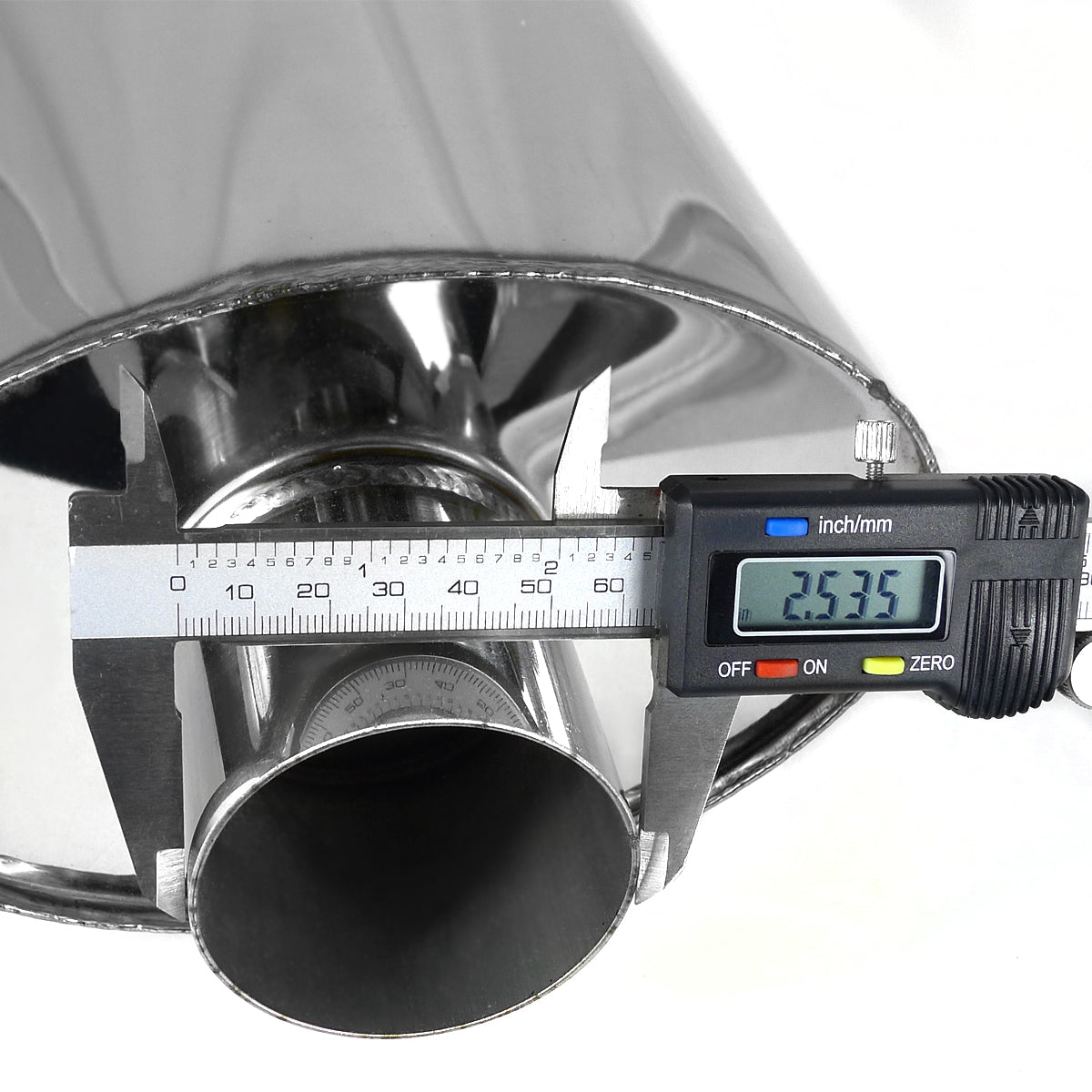 Universal DTM Style 2.5" Inlet/3" Outlet Stainless Steel Exhaust Muffler w/ Dual Tips
