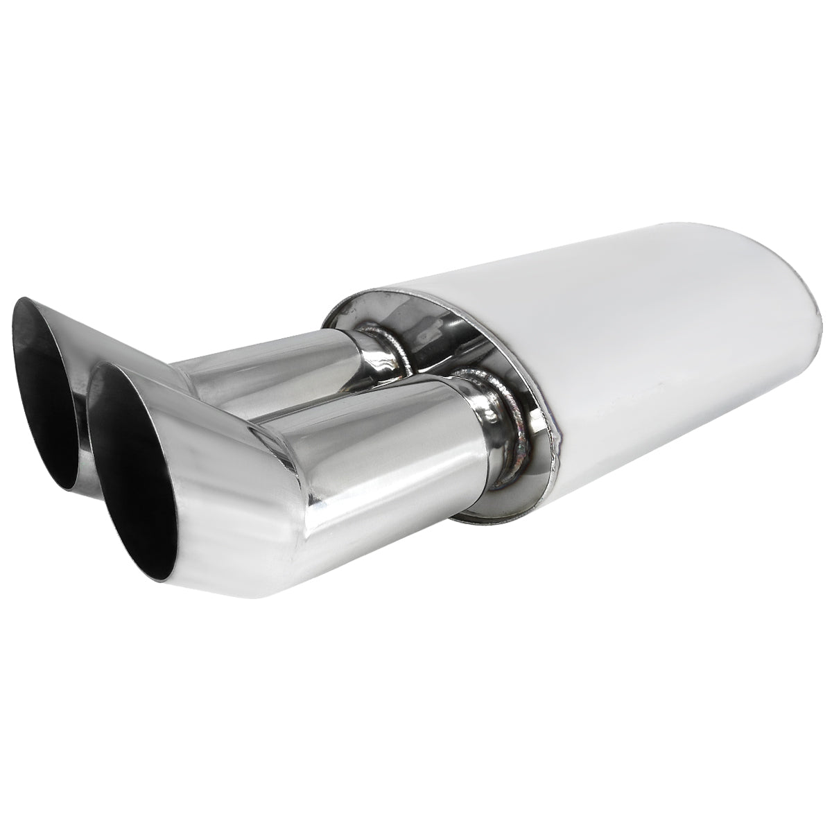 Universal DTM Style 2.5" Inlet/3" Outlet Stainless Steel Exhaust Muffler w/ Dual Tips