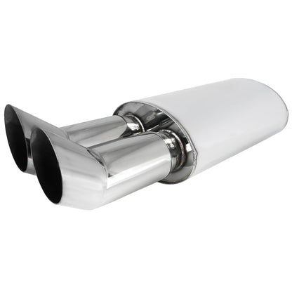 Universal DTM Style 2.5" Inlet/3" Outlet Stainless Steel Exhaust Muffler w/ Dual Tips