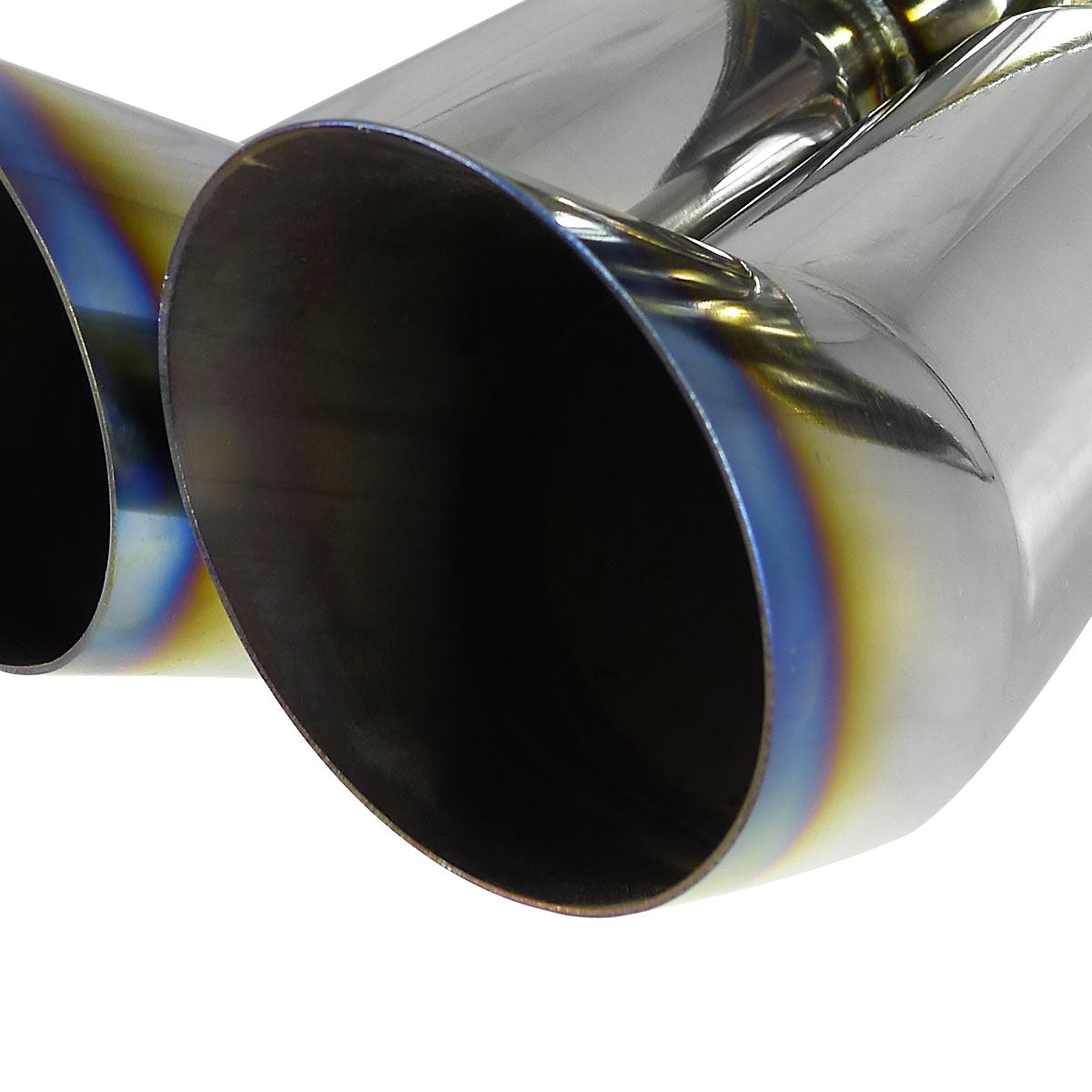 Universal DTM Style 2.5" Inlet/3" Outlet Stainless Steel Exhaust Muffler w/ Dual Burnt Tips