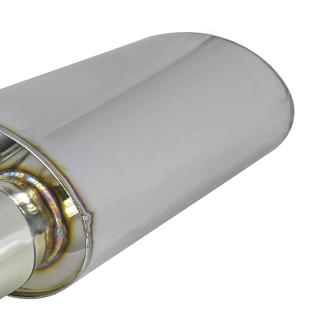 Universal DTM Style 2.5" Inlet/3" Outlet Stainless Steel Exhaust Muffler w/ Dual Burnt Tips