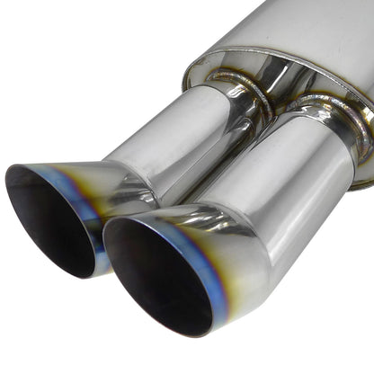 Universal DTM Style 2.5" Inlet/3" Outlet Stainless Steel Exhaust Muffler w/ Dual Burnt Tips
