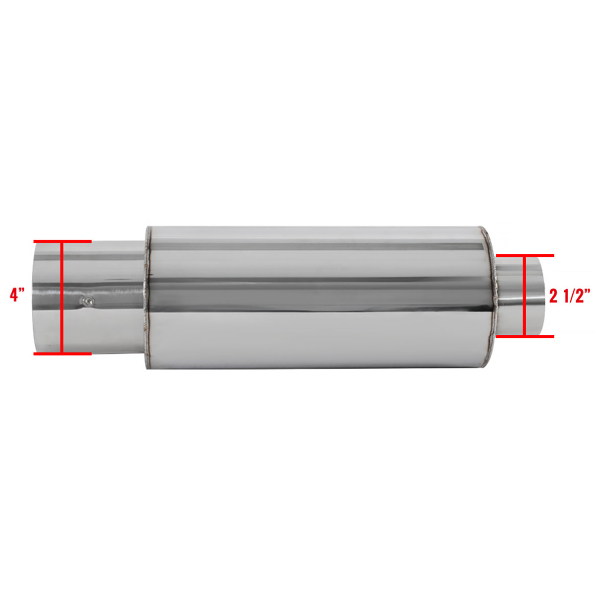 Universal 2.5" Inlet/4" Outlet Stainless Steel Spiral Flow Exhaust Muffler w/ Silencer