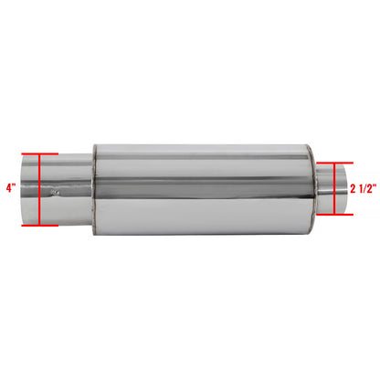 Universal 2.5" Inlet/4" Outlet Stainless Steel Spiral Flow Exhaust Muffler w/ Silencer