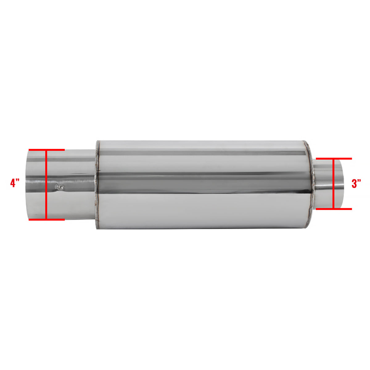 Universal 3" Inlet/4" Outlet Stainless Steel Spiral Flow Exhaust Muffler w/ Silencer