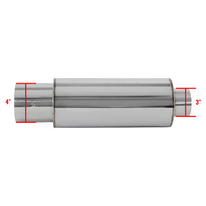 Universal 3" Inlet/4" Outlet Stainless Steel Spiral Flow Exhaust Muffler w/ Silencer