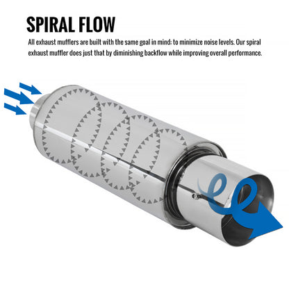 Universal 3" Inlet/4" Outlet Stainless Steel Spiral Flow Exhaust Muffler w/ Silencer
