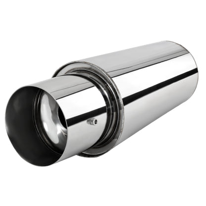 Universal 3" Inlet/4" Outlet Stainless Steel Spiral Flow Exhaust Muffler w/ Silencer