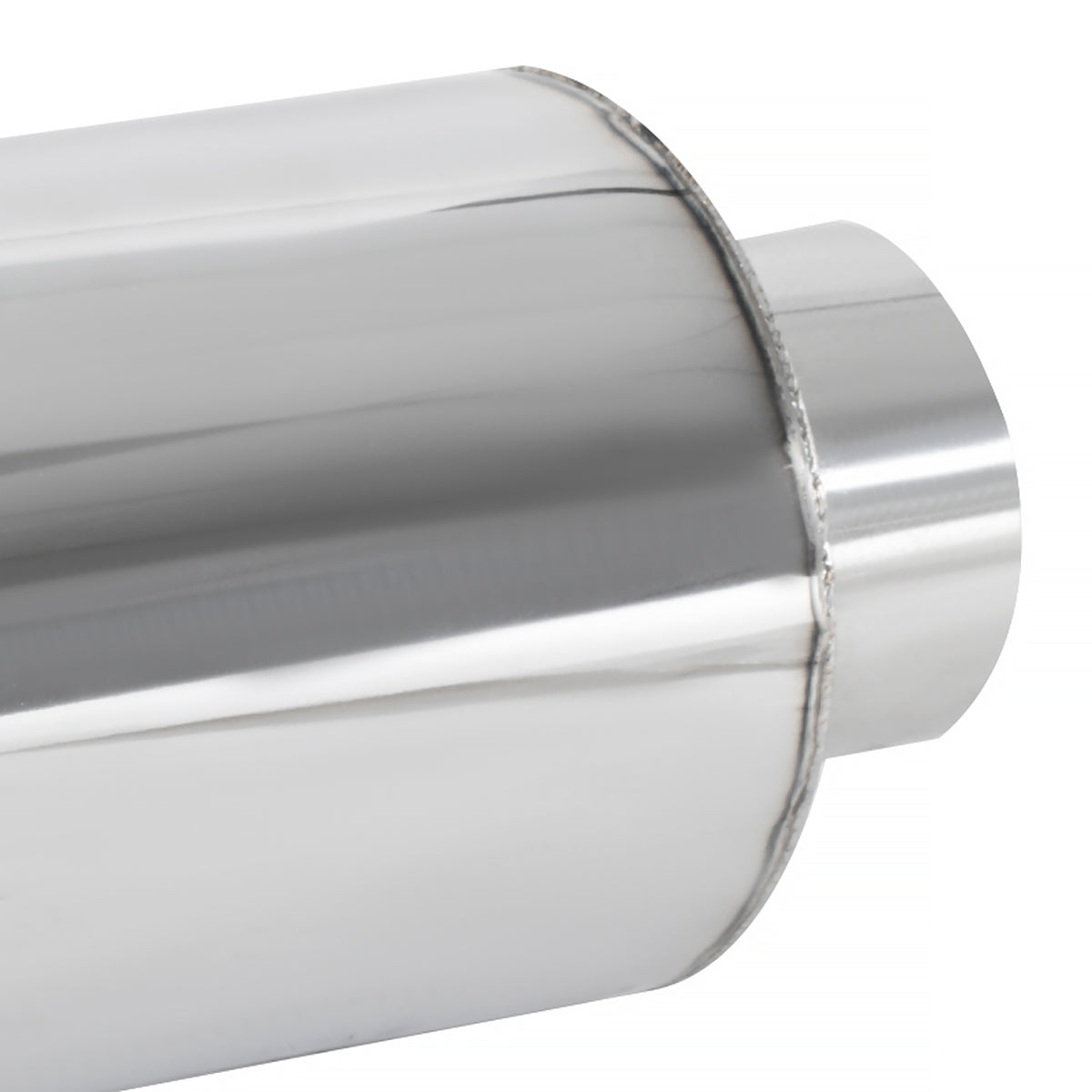 Universal 3" Inlet/4" Outlet Stainless Steel Spiral Flow Exhaust Muffler w/ Burnt Tip