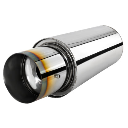 Universal 3" Inlet/4" Outlet Stainless Steel Spiral Flow Exhaust Muffler w/ Burnt Tip