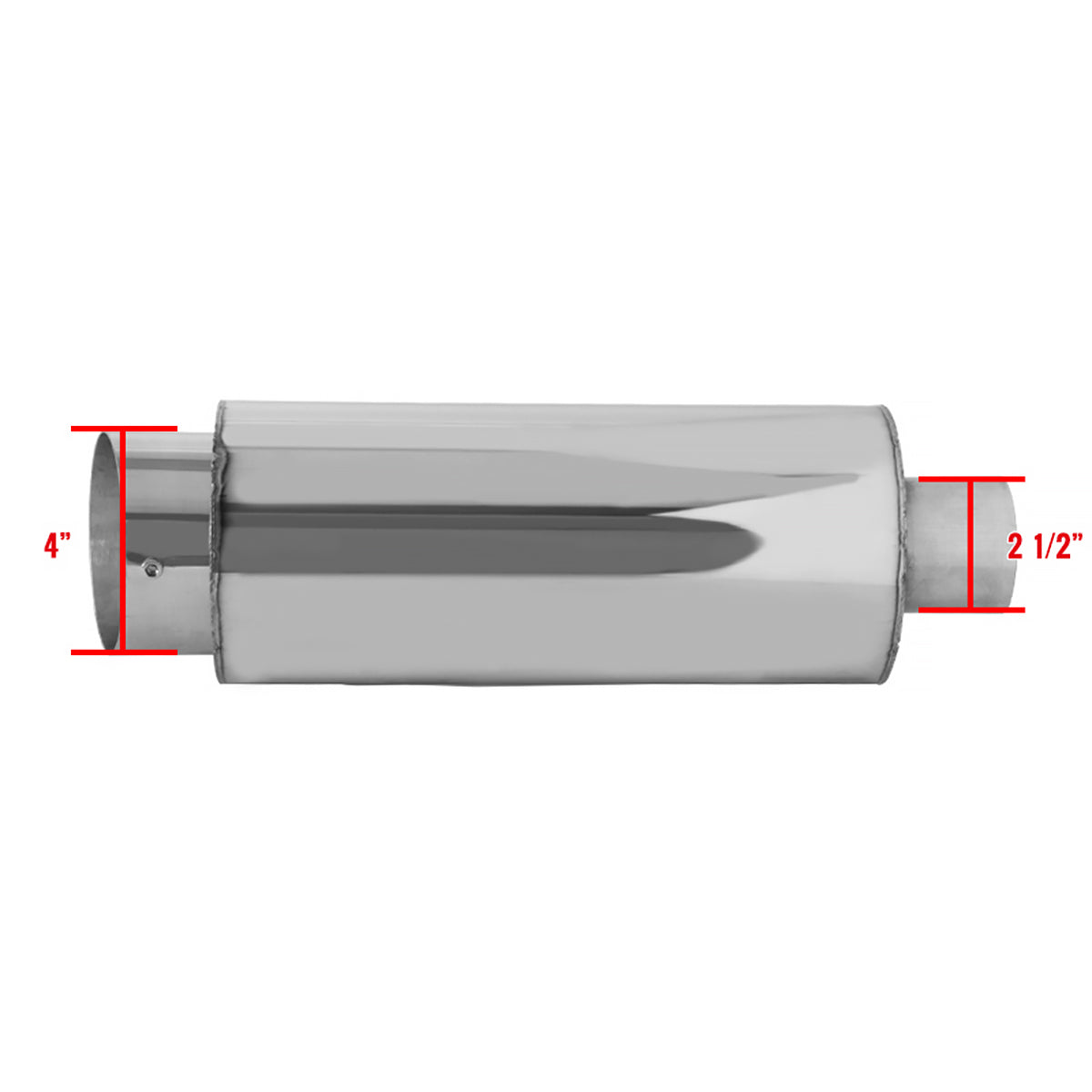 Universal 2.5" Inlet/4" Outlet Stainless Steel Spiral Flow Exhaust Muffler w/ Slanted Tip