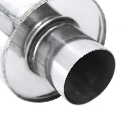 Universal 2.5" Inlet/4" Outlet Stainless Steel Spiral Flow Exhaust Muffler w/ Slanted Tip