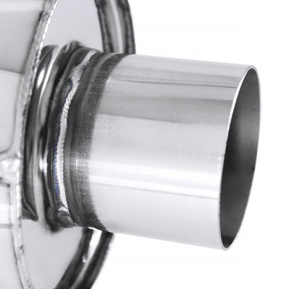 Universal 3" Inlet/4" Outlet Stainless Steel Spiral Flow Exhaust Muffler w/ Slanted Burnt Tip