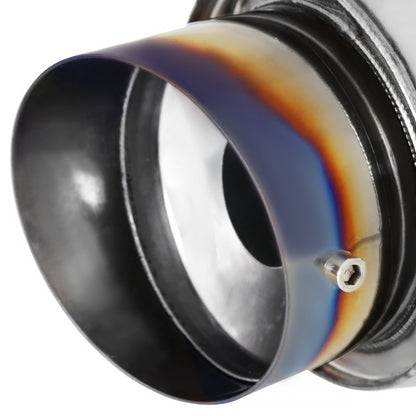 Universal 2.5" Inlet/4" Outlet Stainless Steel Spiral Flow Exhaust Muffler w/ Slanted Burnt Tip