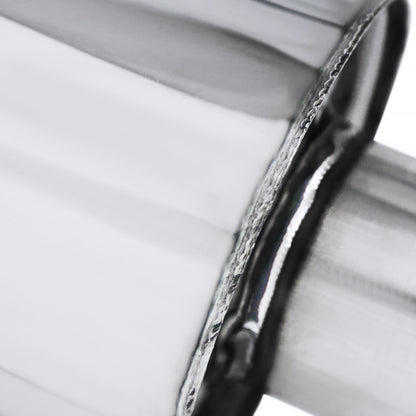 Universal 2.5" Inlet/4" Outlet Stainless Steel Spiral Flow Exhaust Muffler w/ Slanted Burnt Tip