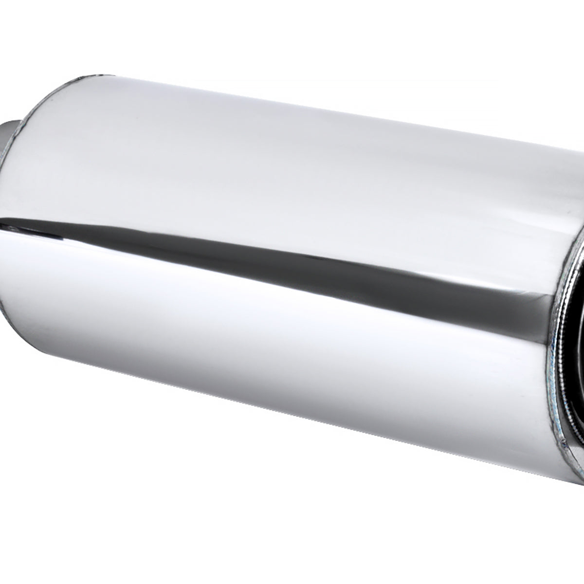 Universal 2.5" Inlet/4" Outlet Stainless Steel Spiral Flow Exhaust Muffler w/ Slanted Burnt Tip