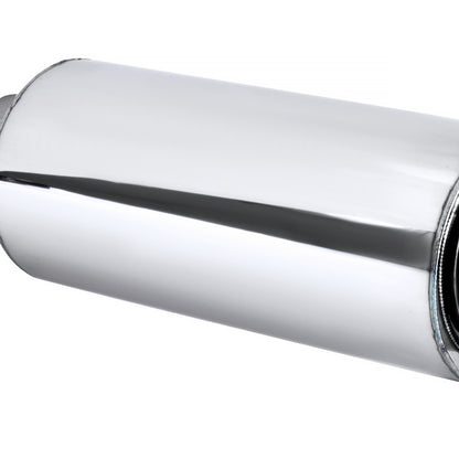 Universal 2.5" Inlet/4" Outlet Stainless Steel Spiral Flow Exhaust Muffler w/ Slanted Burnt Tip