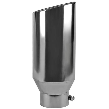 Universal 4" Inlet/6" Outlet Chrome Stainless Steel Bolt-On Angled Exhaust Tip