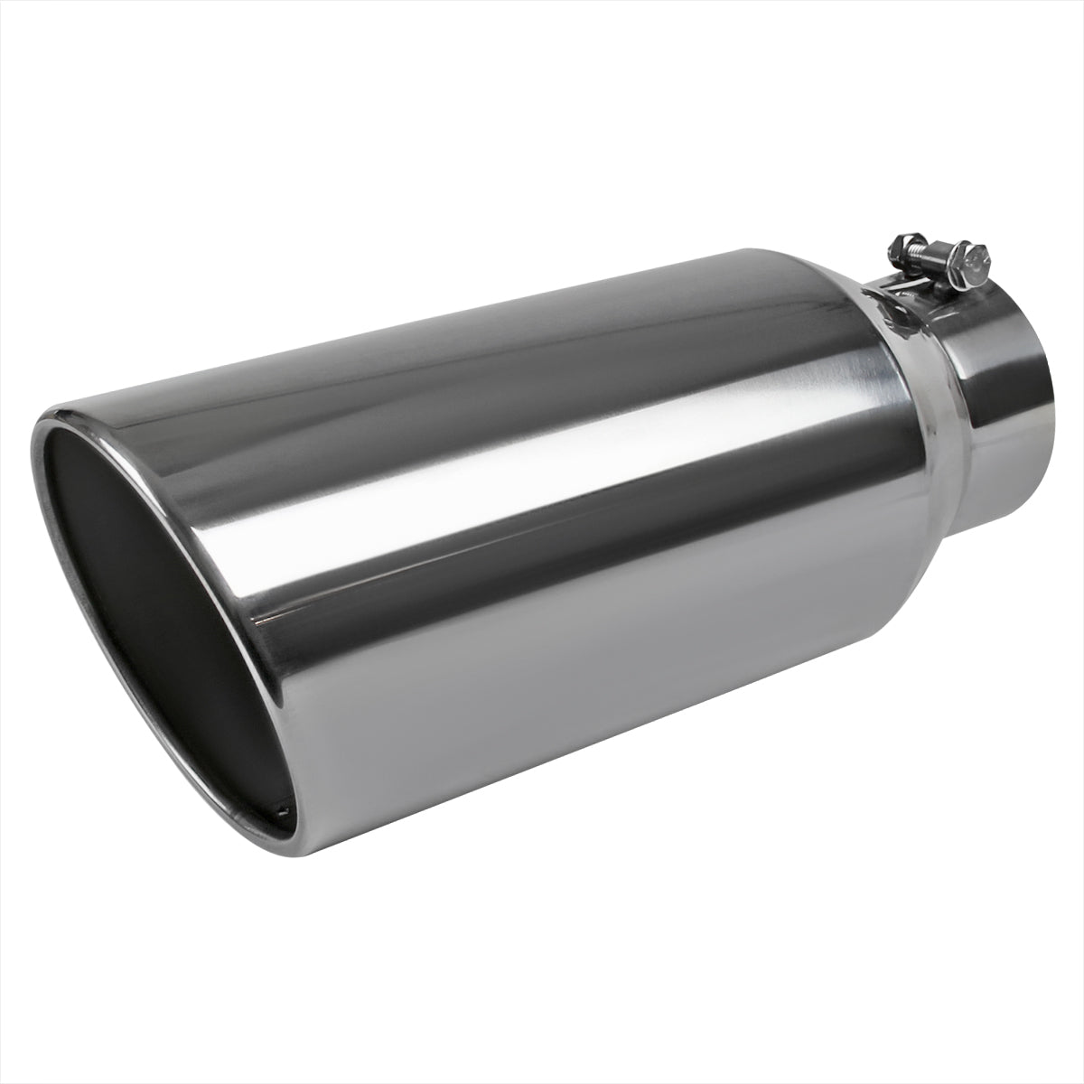 Universal 4" Inlet/6" Outlet Chrome Stainless Steel Bolt-On Angled Exhaust Tip
