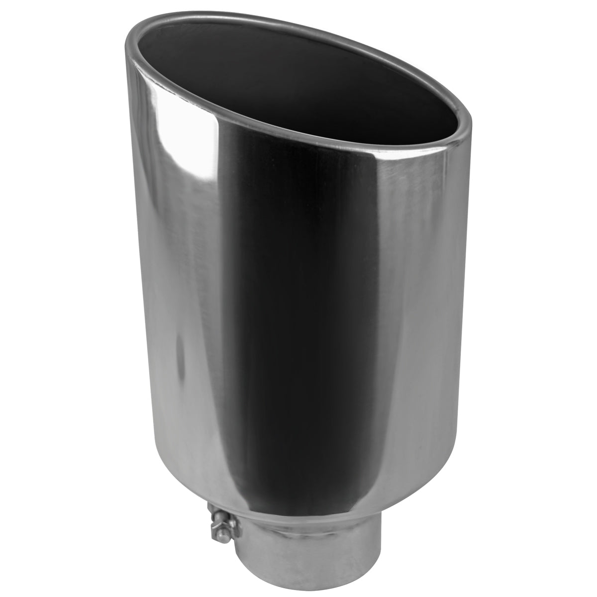 Universal 4" Inlet/8" Outlet Chrome Stainless Steel Bolt-On Angled Exhaust Tip