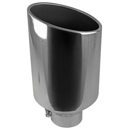 Universal 4" Inlet/8" Outlet Chrome Stainless Steel Bolt-On Angled Exhaust Tip