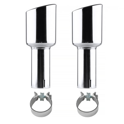 Universal 2.5" Inlet/4.125" Outlet Chrome Stainless Steel Angled Exhaust Tips - 2PC