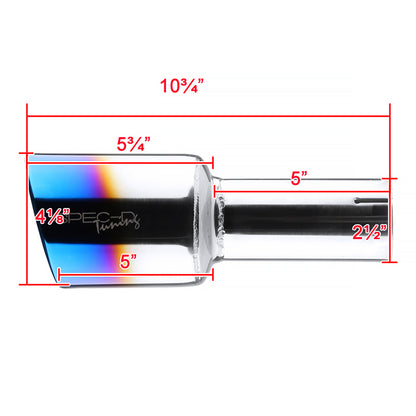 Universal 2.5" Inlet/4.125" Outlet Chrome Stainless Steel Angled Burnt Blue Exhaust Tips - 2PC
