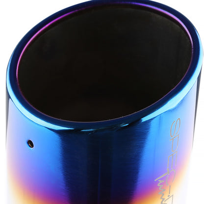 Universal 2.5" Inlet/4.125" Outlet Chrome Stainless Steel Angled Burnt Blue Exhaust Tips - 2PC