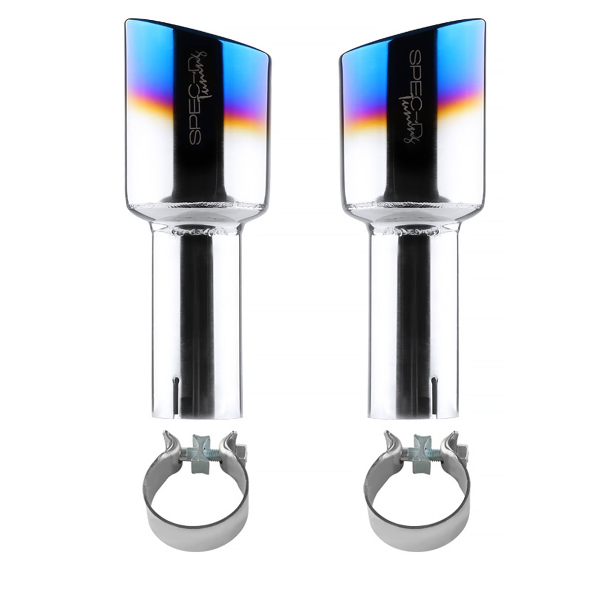 Universal 2.5" Inlet/4.125" Outlet Chrome Stainless Steel Angled Burnt Blue Exhaust Tips - 2PC