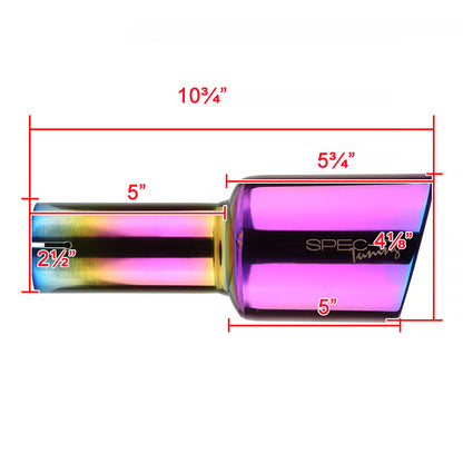 Universal 2.5" Inlet/4.125" Outlet Rainbow Stainless Steel Angled Burnt Purple Exhaust Tips - 2PC