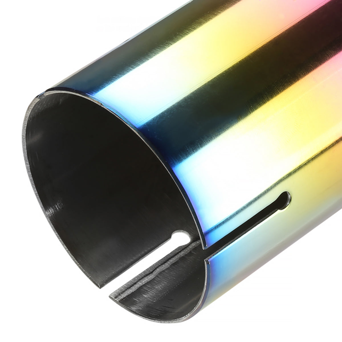 Universal 2.5" Inlet/4.125" Outlet Rainbow Stainless Steel Angled Burnt Purple Exhaust Tips - 2PC