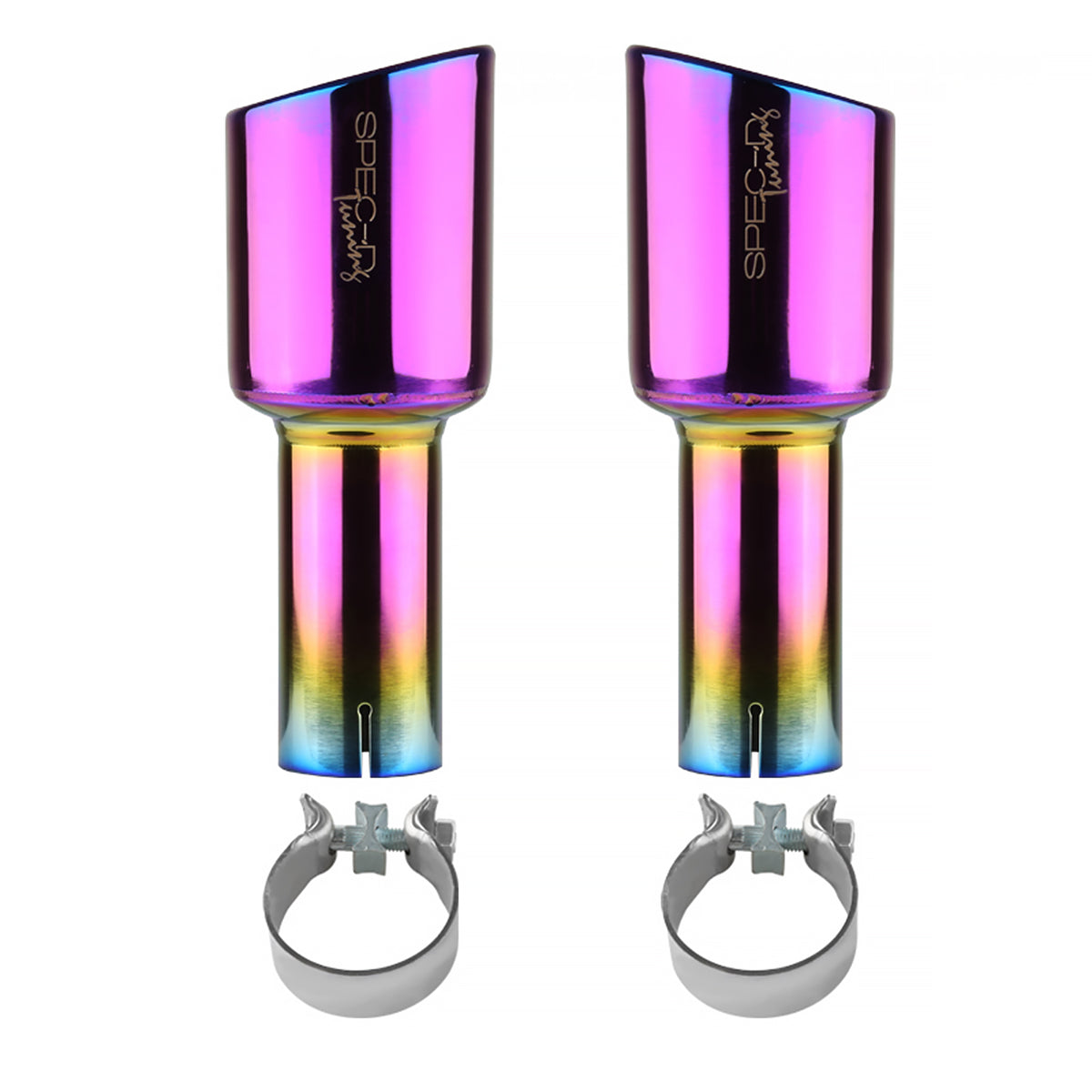 Universal 2.5" Inlet/4.125" Outlet Rainbow Stainless Steel Angled Burnt Purple Exhaust Tips - 2PC