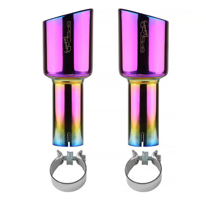 Universal 2.5" Inlet/4.125" Outlet Rainbow Stainless Steel Angled Burnt Purple Exhaust Tips - 2PC