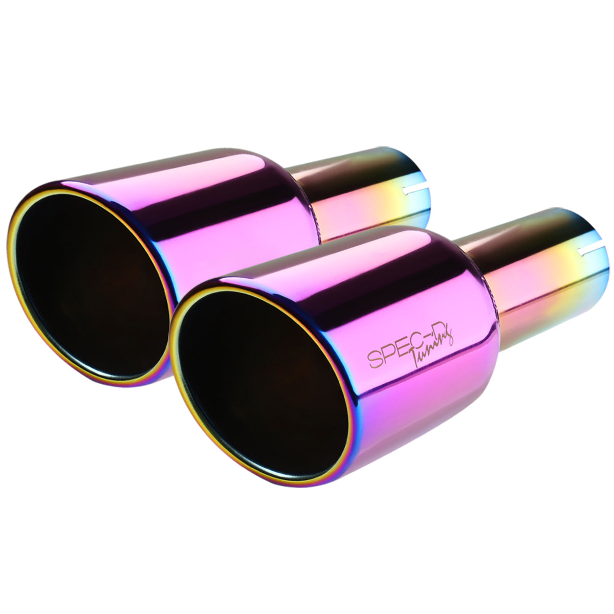 Universal 2.5" Inlet/4.125" Outlet Rainbow Stainless Steel Angled Burnt Purple Exhaust Tips - 2PC