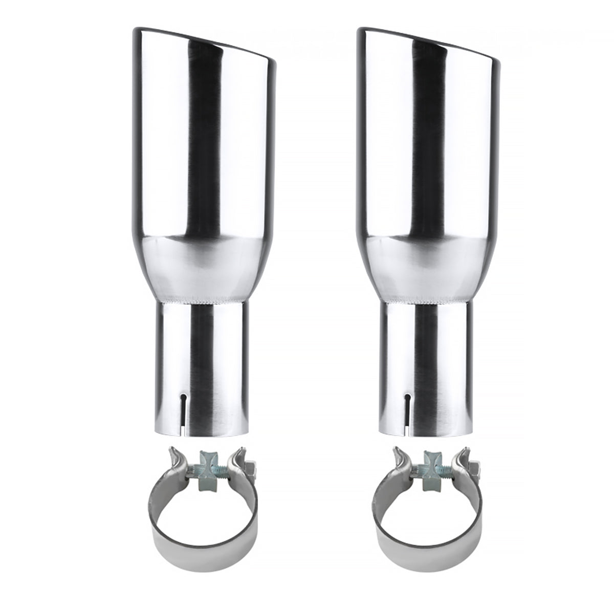 Universal 2.5" Inlet/3.875" Outlet Chrome Stainless Steel Angled Exhaust Tips - 2PC