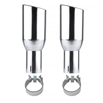 Universal 2.5" Inlet/3.875" Outlet Chrome Stainless Steel Angled Exhaust Tips - 2PC
