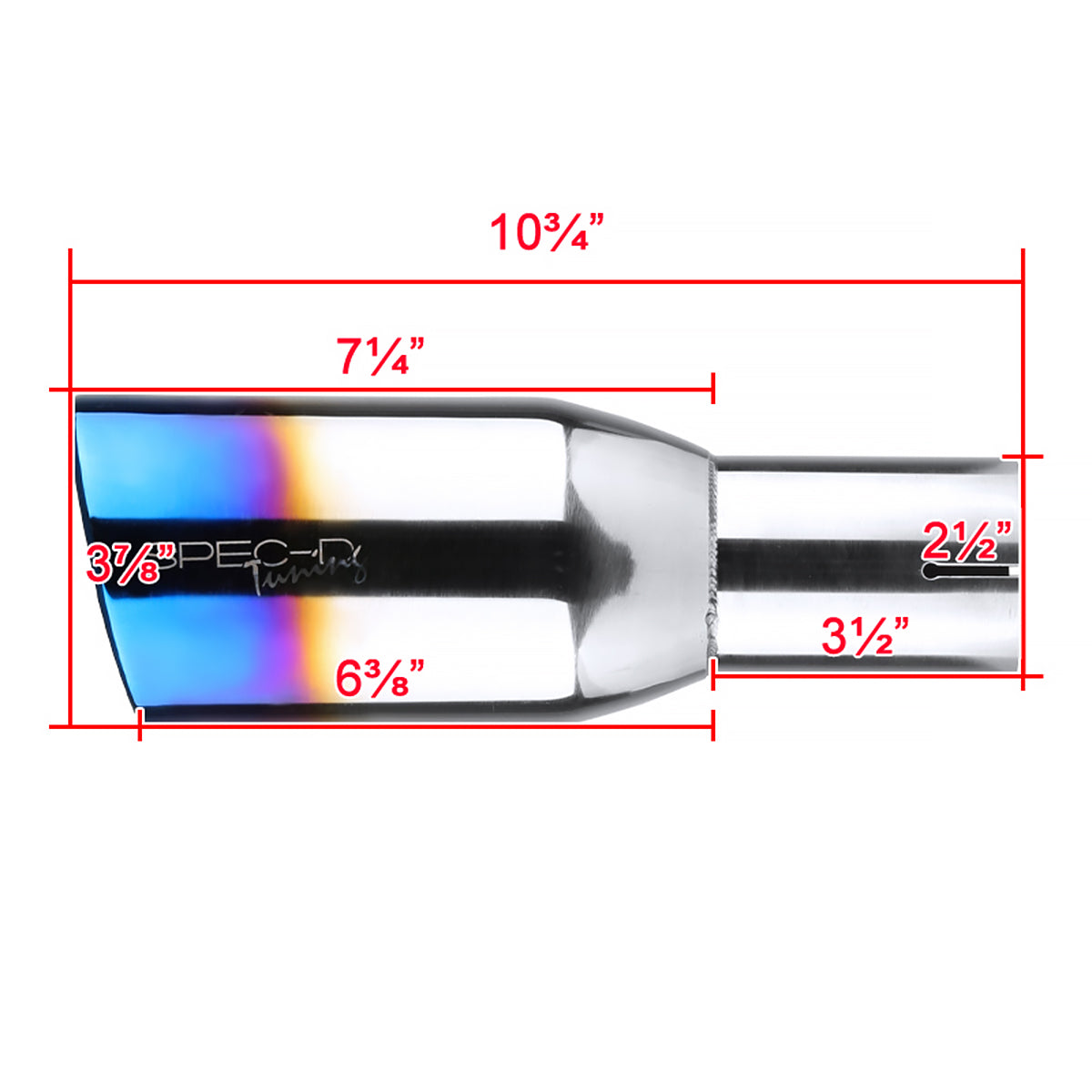 Universal 2.5" Inlet/3.875" Outlet Chrome Stainless Steel Angled Burnt Blue Exhaust Tips - 2PC