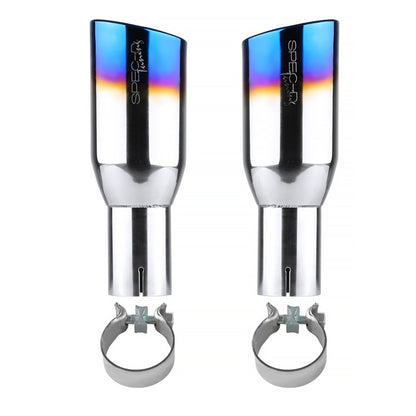 Universal 2.5" Inlet/3.875" Outlet Chrome Stainless Steel Angled Burnt Blue Exhaust Tips - 2PC