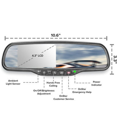 Master Tailgaters 10.5" Rear View Mirror with 4.3" LCD Screen + OnStar Buttons for Existing Wiring | Rearview Universal Fit | Auto Adjusting Brightness LCD | Anti Glare | Full Mirror Replacement