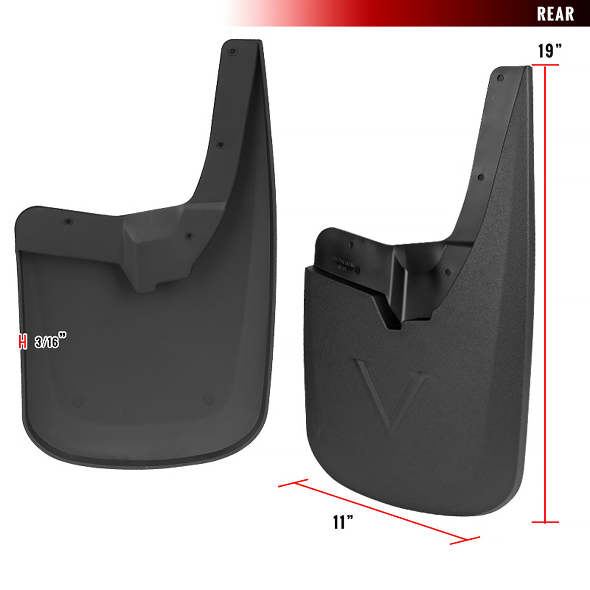 2009-2018 Dodge RAM 1500 / 2019-2021 Dodge RAM Classic / 2010-2018 RAM 2500 3500 Black ABS Front & Rear Mud Flap Splash Guards (Models without OEM Wheel Lip Moldings)