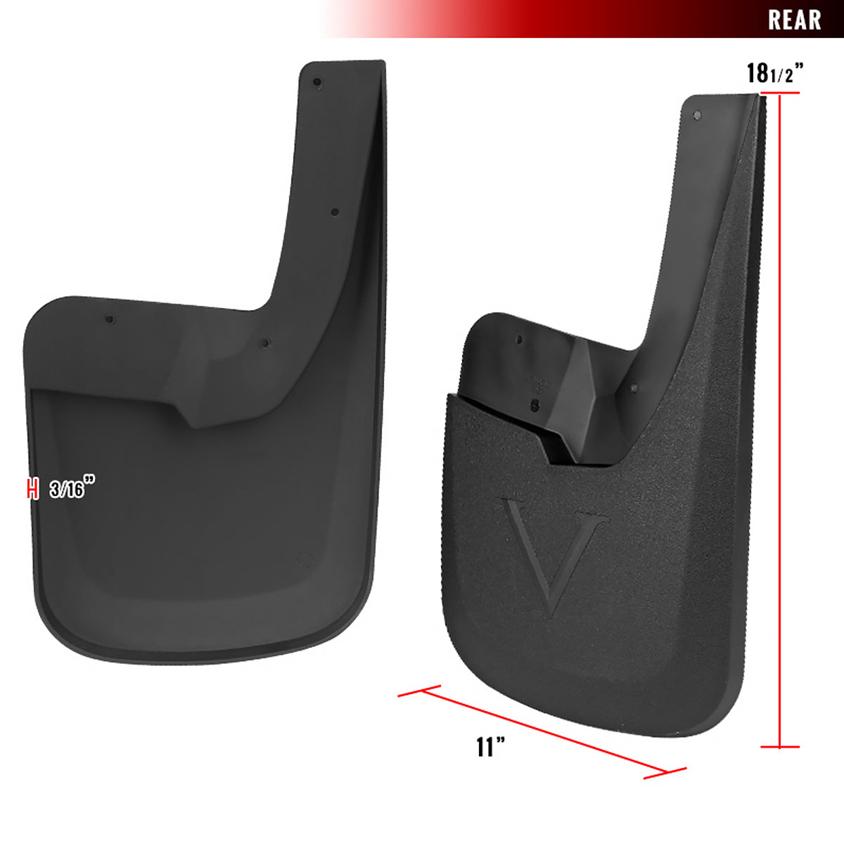 2009-2018 Dodge RAM 1500 / 2019-2021 Dodge RAM Classic / 2010-2018 RAM 2500 3500 Black ABS Front & Rear Mud Flap Splash Guards (Models with OEM Wheel Lip Moldings)