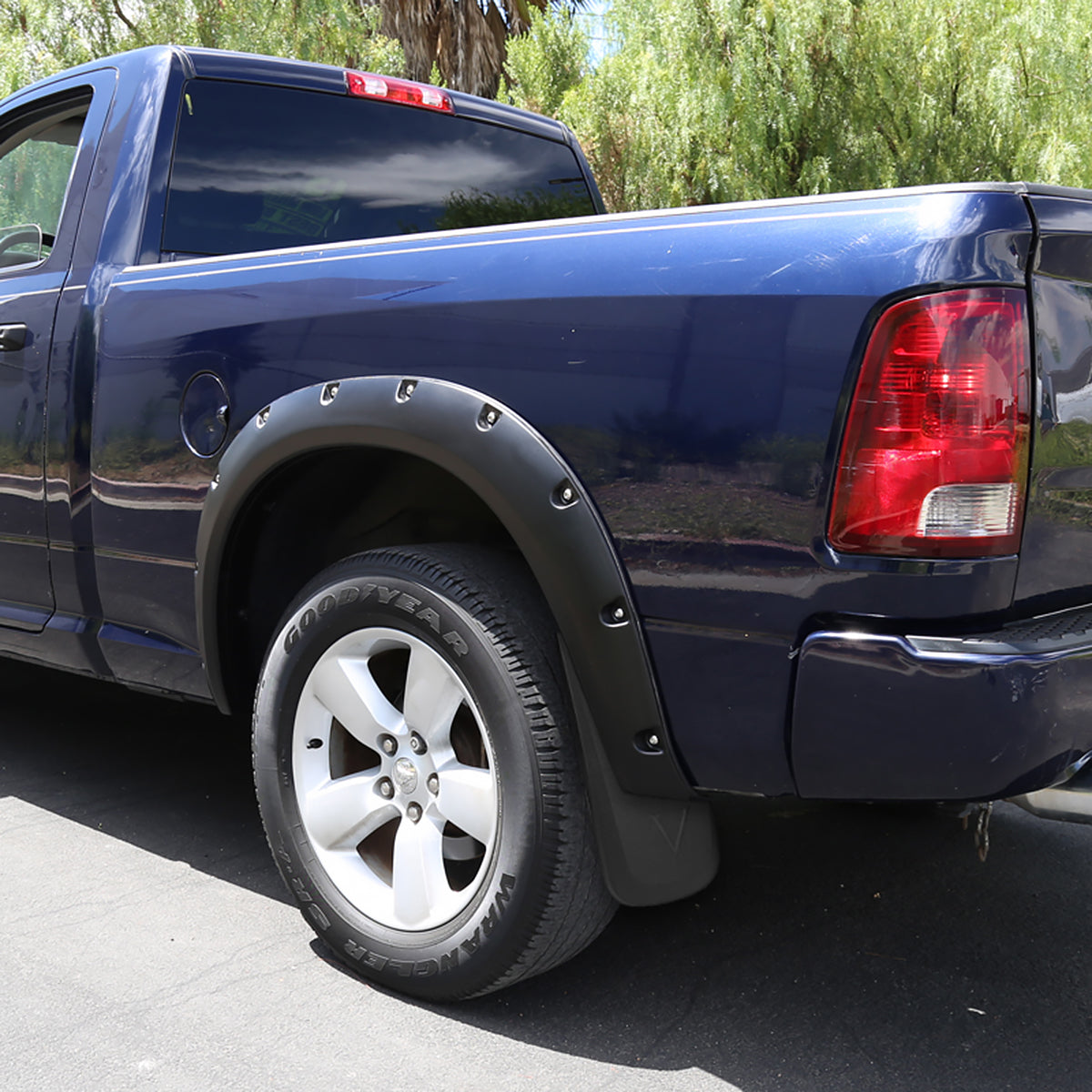 2009-2018 Dodge RAM 1500 / 2019-2021 Dodge RAM Classic / 2010-2018 RAM 2500 3500 Black ABS Front & Rear Mud Flap Splash Guards (Models with OEM Wheel Lip Moldings)
