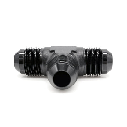 -4AN Male AN Flare Tee, Black Hard Anodized Aluminum