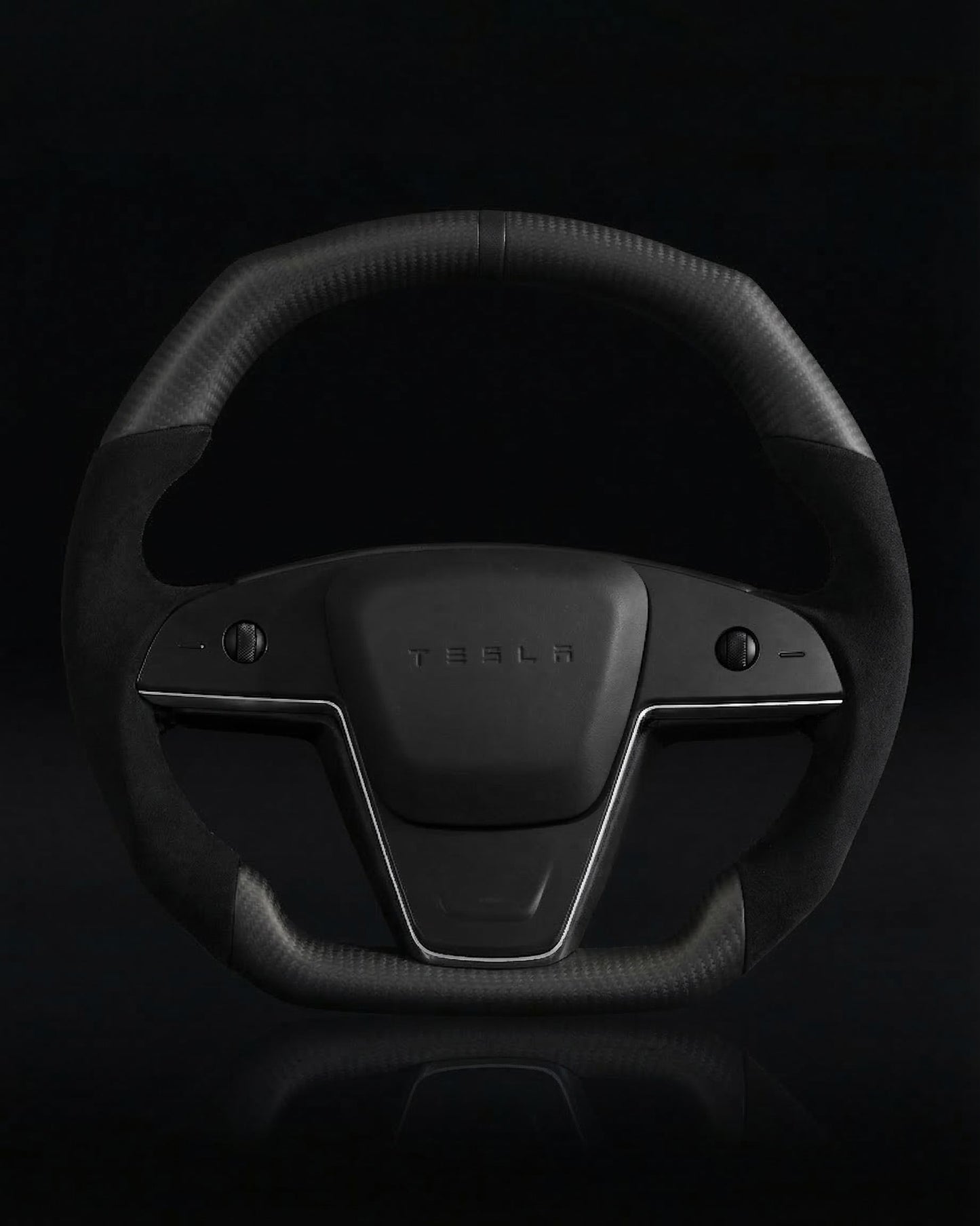 TESLA MODEL S / X / PLAID ALCANTARA FLAT BOTTOM VANTABLACK DRY MATTE CARBON STEERING WHEEL